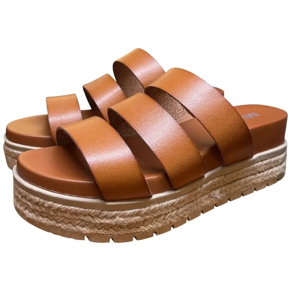 MIA Kaz Women's 9 Cognac Platform Espadrille Sandals 3 Straps Comfort